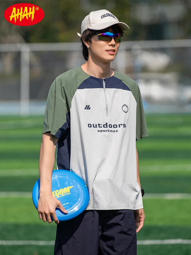 

AHAH Men's ort Sve T-irt Ice Silk Qui Dry Sport Top Moisture ng Autumn Sun Protection UV Protection Stand Fit