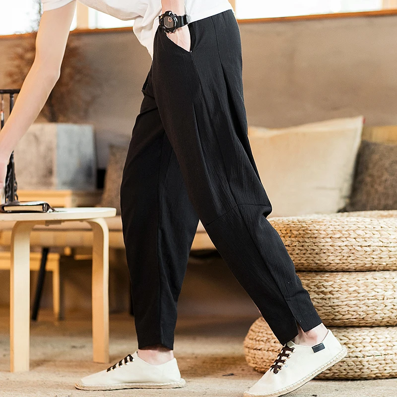 Pantaloni casual dritti sottili estivi da uomo Lino sciolto Cotone Harlan Canapa Salopette ampia Energia giovanile Sle Tutte le stagioni