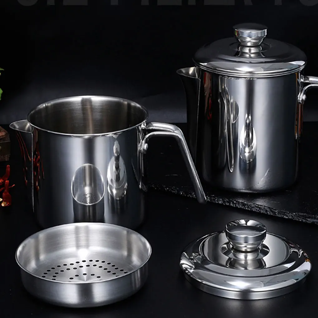 Silver Multi-functional Oil Strainer Durable Stainless Steel Easy To Clean Large Capacity 1.3L