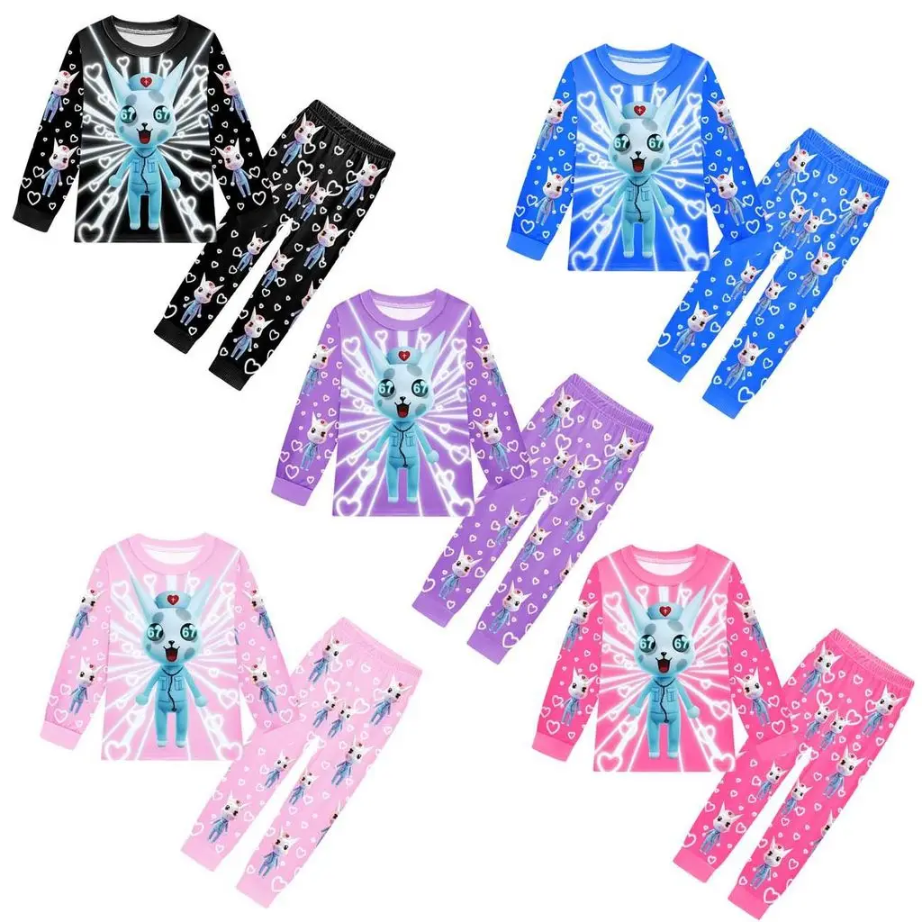19843 Kids Boys Girls Animal Hospital Game Top Pants T-shirt Trousers Pajamas Sets