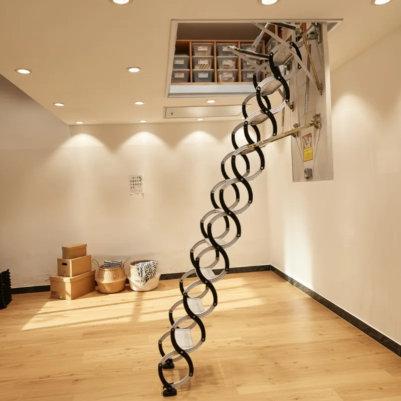 Customized Telescopic Foldable Electric Loft Ladder Escalera Attic Ladder Aluminum Telescopic Folding Metal Aluminum Stairs