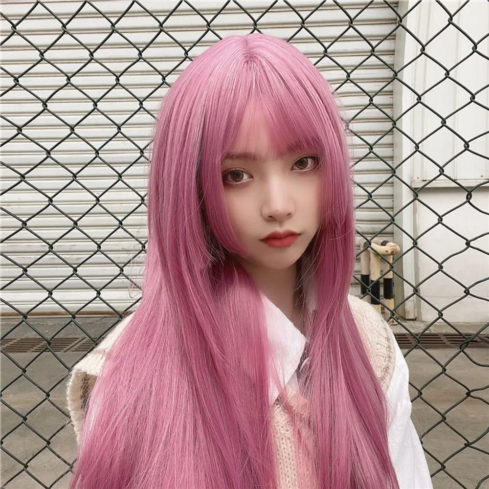 Дамская челка jk hime для срезания, розовые длинные прямые волосы, высокотемпературные волоконные синтетические парики, искусственные волосы для ежедневного использования