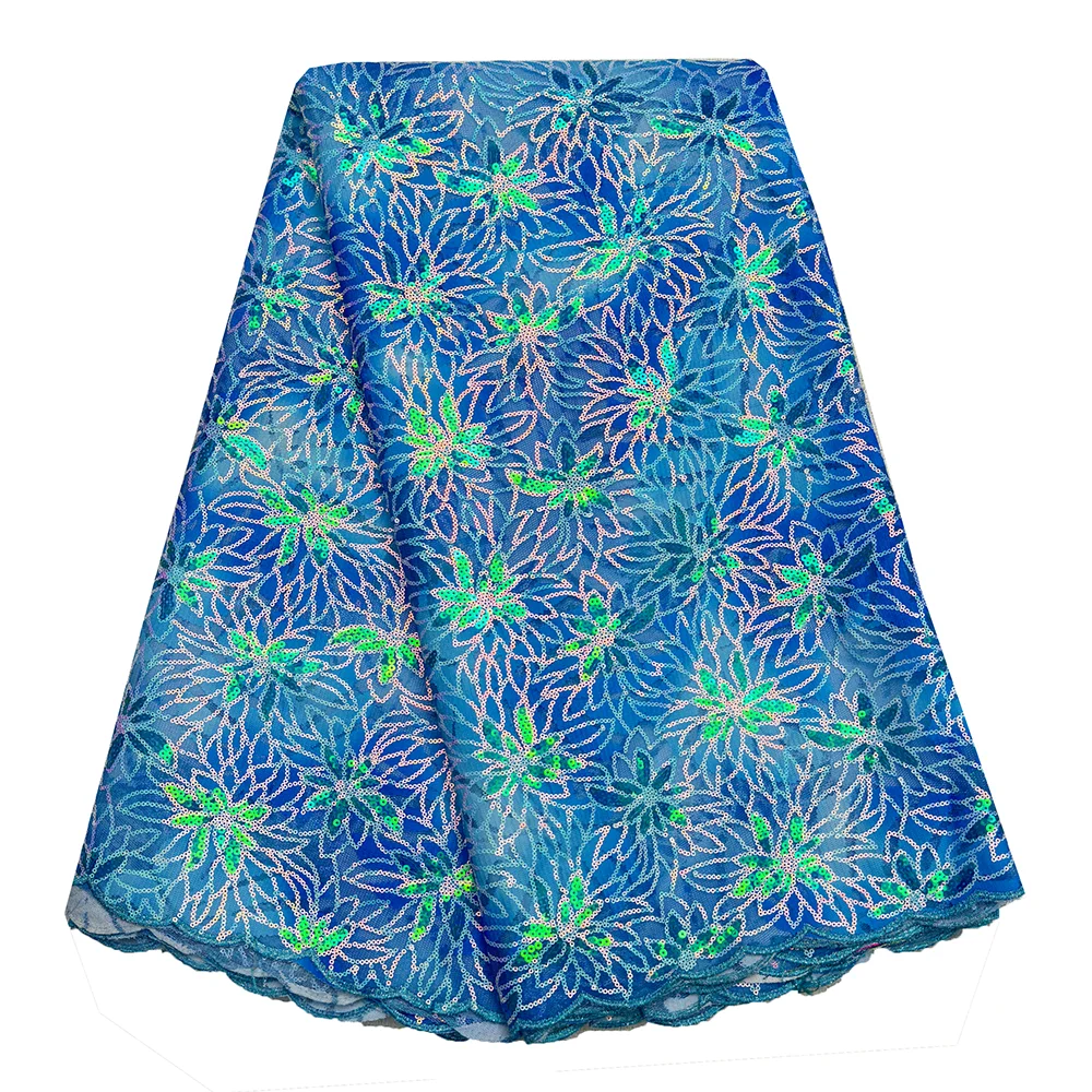 

Women French Mesh Printed Lace Fabric Soft 5 Yard Sewing Wedding Party Dress Material Elegant High Quality Printed Sequins Lace