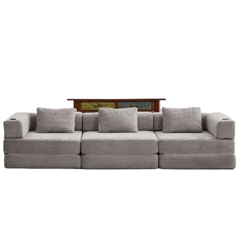 Cord-Modulsofa Frei Kombinierbare Wandelbare Eckcouch mit Getränkehaltern Übergroße Chaiselongue für Wohnzimmer – Detail 3