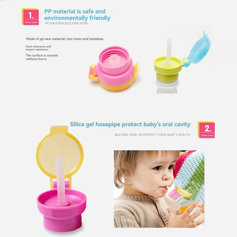 Tampa de garrafa de tubo para beber infantil, à prova de derramamento, bebidas, suco, refrigerante, garrafa de água, capa de palha torcida