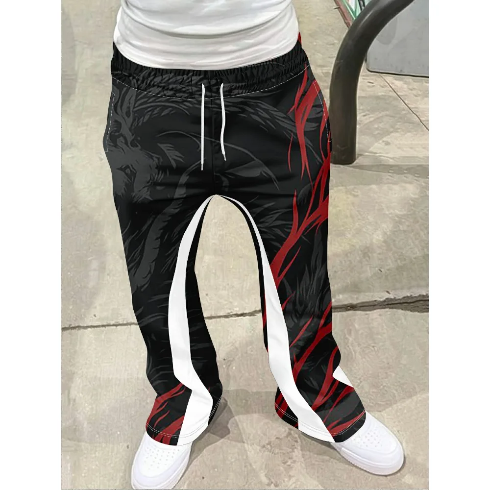 Y2k Flared Pants Men Loose 3D Print Trousers Casual Sweatpants Mid Waist Sporty Female Clothes Streetwear Hip Hop Vintage Pants