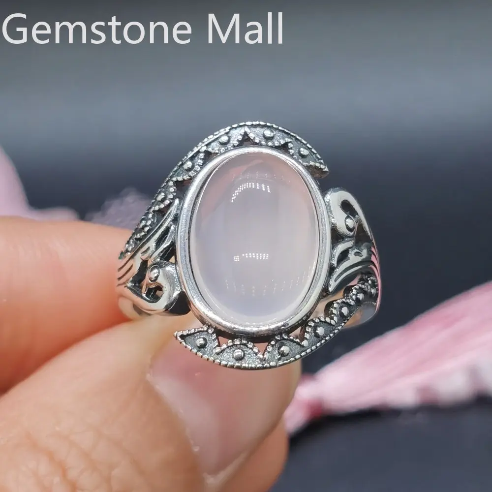 100% Natural Rose Quartz Ring for Woman 6ct 10mm*14mm Rose Quartz Silver Ring Ring Vntage 925 Silver Jewelry Gift for Woman