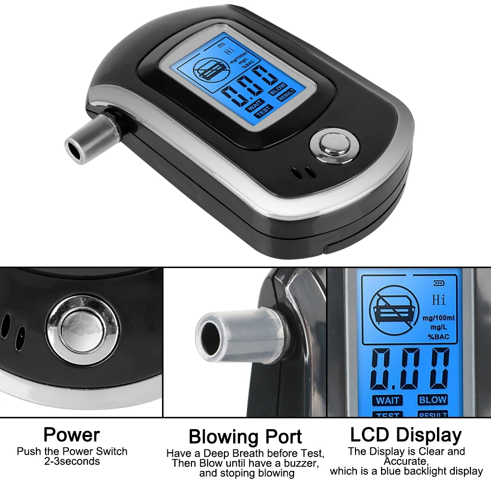Mini manuale Digital Breath Alcohol Tester schermo LCD Breath analizzatore di guida per bere AT6000