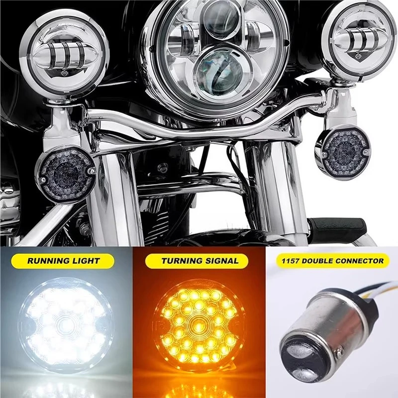 For Harley Road King Electra Glide Ultra Classic 3 1/4 Inch LED 1157 Front/Rear Turn Signals Smoked Lens Brake Running Light