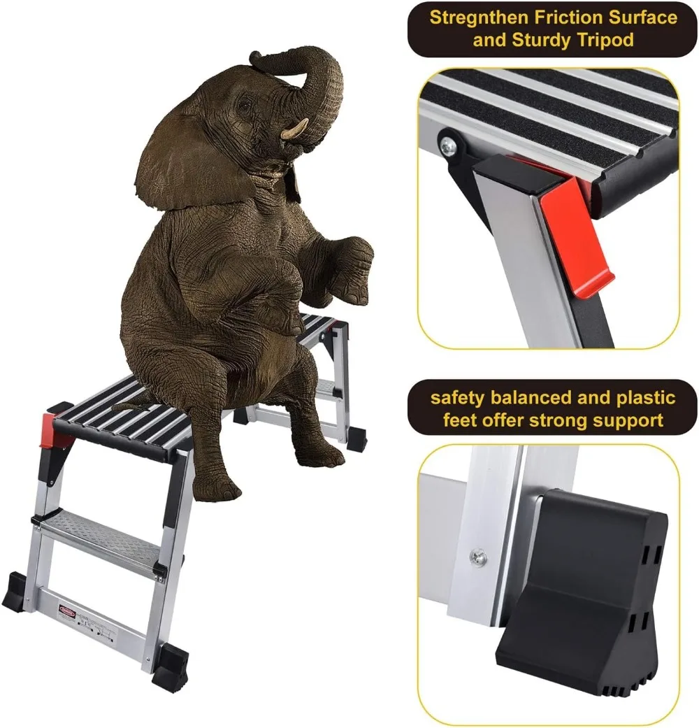 Aluminum Work Platform Large Size Step Stool Folding Portable Work Bench with Non-Slip Mat Capacity 660 LBS Heavy Duty