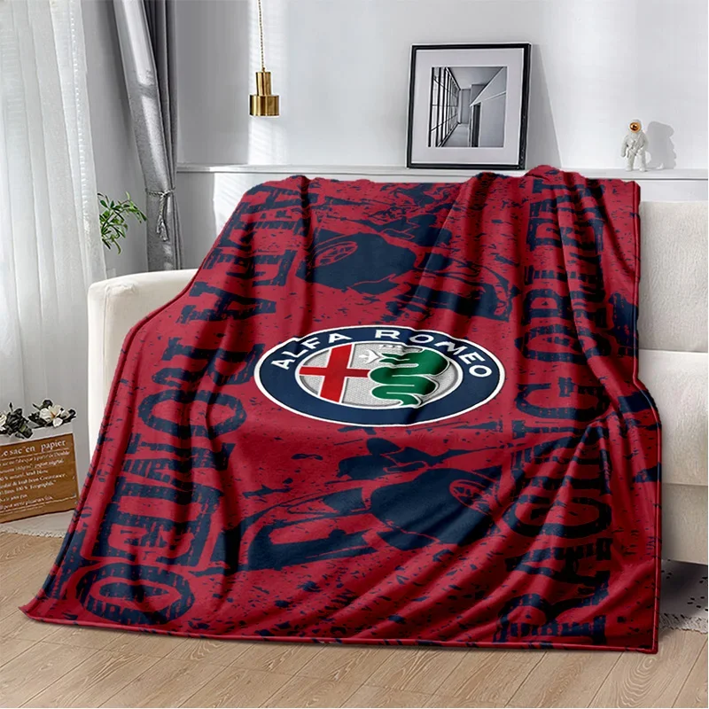 Italian sedan A-alfa Romeo printed logo blanket flannel soft, comfortable and warm all season sofa bed bedroom office travel