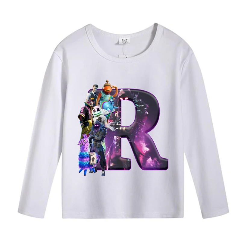 تي شيرت Fortnite للأطفال بأكمام طويلة تي شيرت كارتوني قلعة ليلية مطبوعة بحروف تي شيرت ربيعي على الموضة ملابس أطفال قميص داخلي