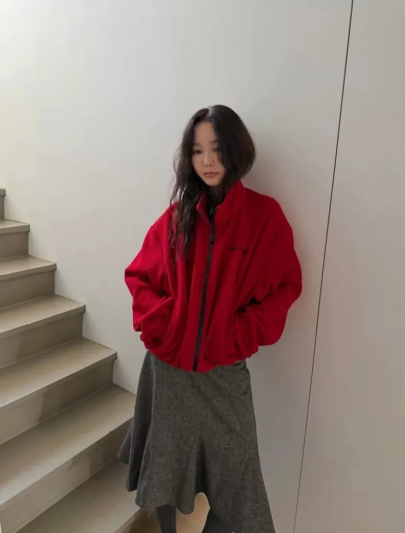 

Winter 2026 Women's Fleece Jacket And Skirt Set Warm Long Sleeve Open Cardigan Style Casual Wear Pure Color Trendy Outfit