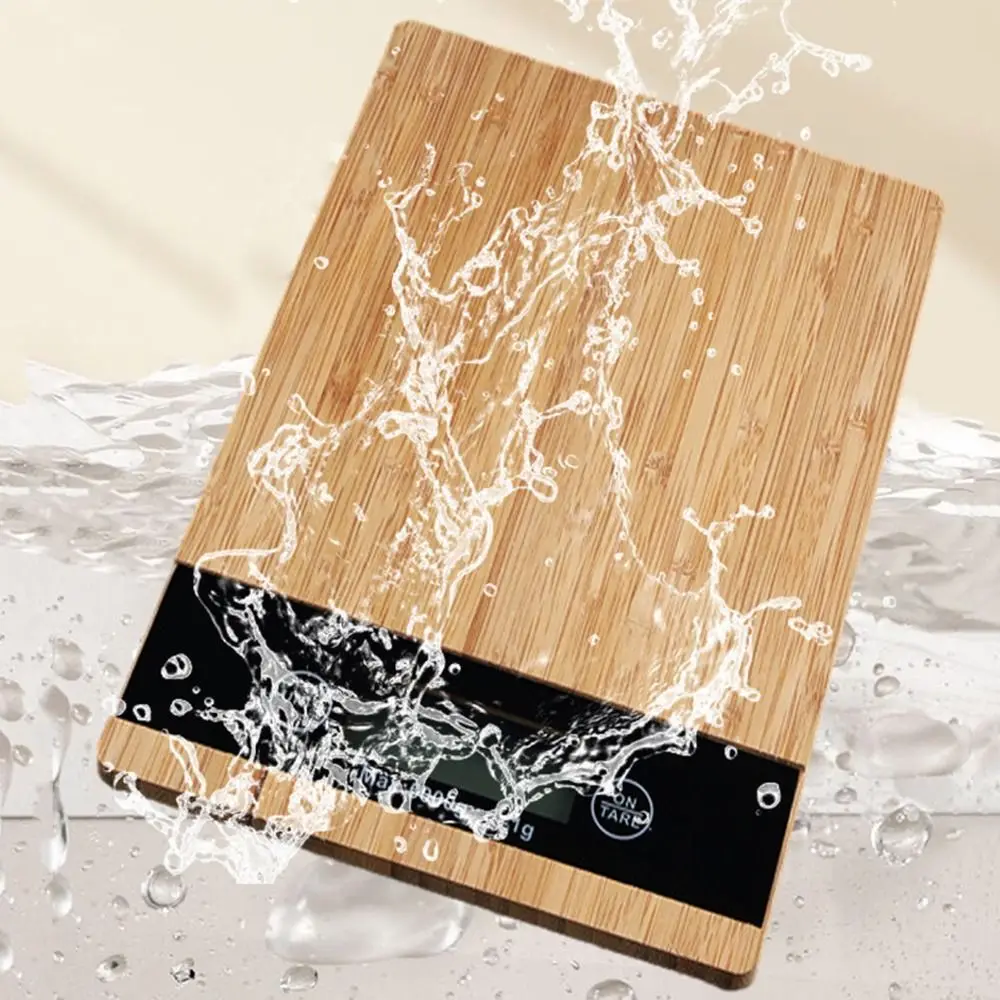 LCD Display Bamboo Kitchen Scale Tare Function 5kg Weighing Digital Food Scales Portable Non-slip Electronic Household Scale