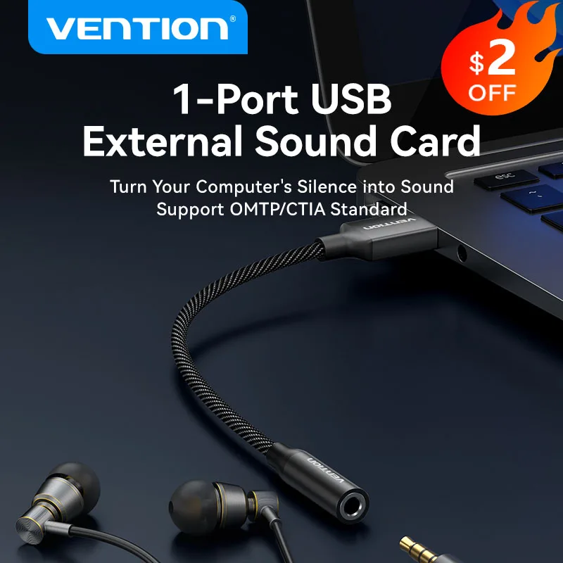 

Звуковая карта Vention USB аудиоинтерфейс внешний микрофон 3,5 мм аудиоадаптер для ПК ноутбука PS4 гарнитура корпус из алюминиевого сплава