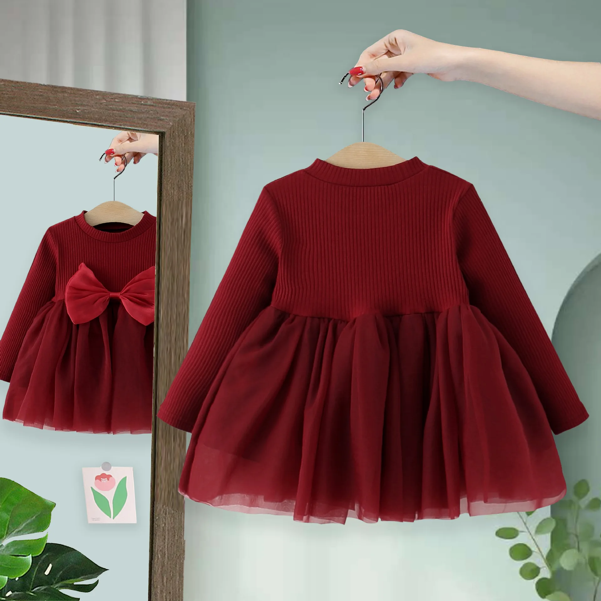 Spring fall Baby Girls' Clothes Bow Long Sleeve Dress costume for infant Girls' Cloth 1st Birthday Christmas tutu Dresses dress