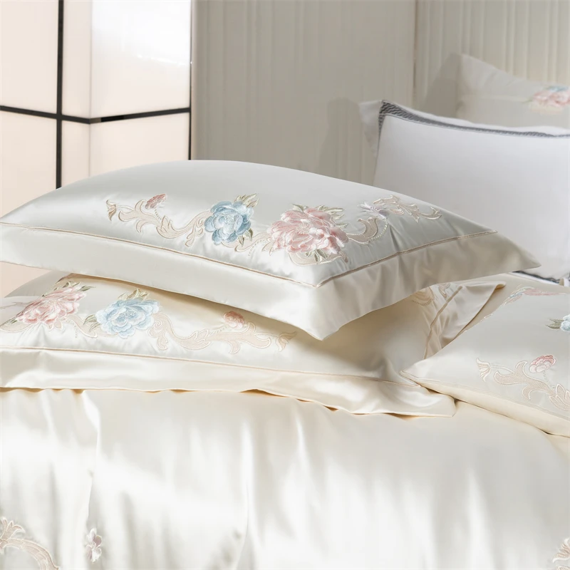4/7Pcs 화려한 브로케이드 코튼 새틴 자수 세련된 침구 세트 코튼 침대보 이불 커버 Pillowcases 더블 퀸 킹 사이즈