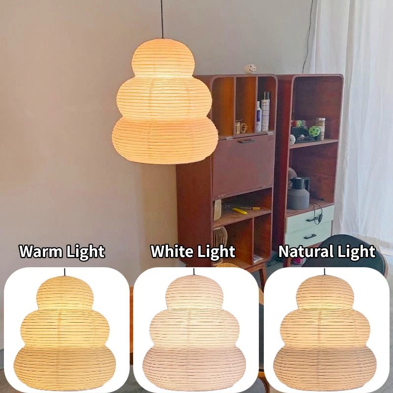 Japanese Modern Noguchi Yong Pendant Light  LED Akari Rice Paper Hanging Lamp E27 Wabi-sabi Ceiling Chandelier Home Restaurant