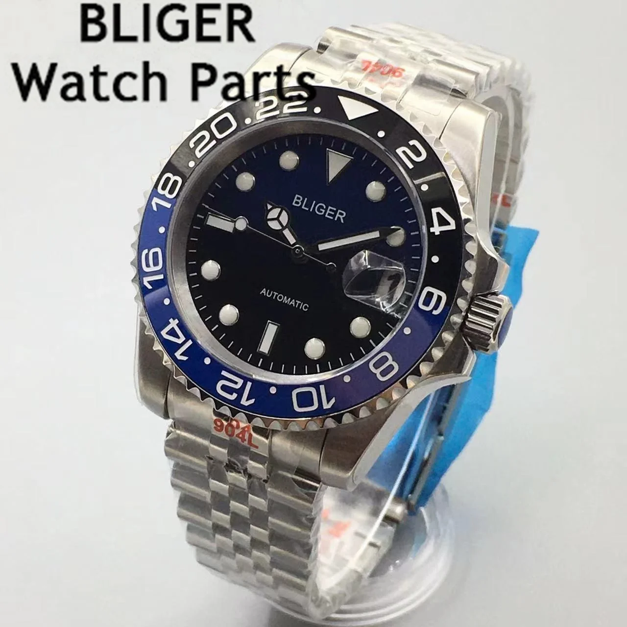 BLIGER 40 мм NH35 PT5000 Miyota Mingzhu Автоматические мужские часы с сапфировым стеклом Юбилейный браслет Светящийся синий черный циферблат