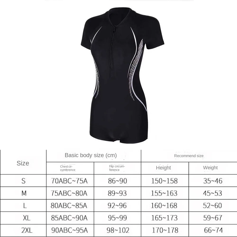 Fashion One Piece Sports Swimwear Quick-Drying Zipper Bathing Suits Short Sleeve Beach Swimwear Women