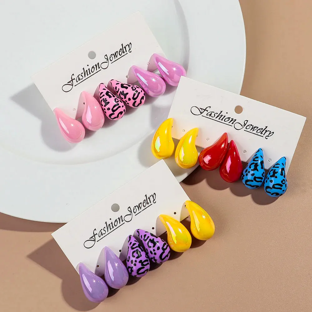 ليوبارد الاكريليك مكتنزة المسيل للدموع انخفاض الأقراط Dupes للنساء خمر قطرة قلادة القرط المجوهرات اليومية هدية خفيفة الوزن