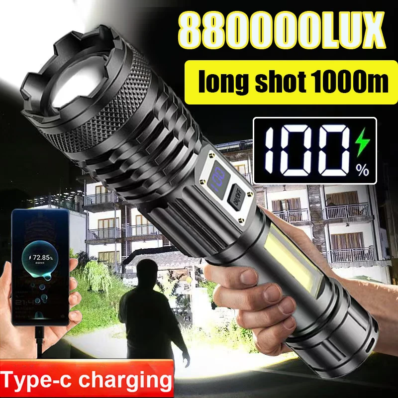 High Power USB Rechargeable Led Flashlight Built-in Battery Ultra Power Flash Light Very Strong  Tactical Torch