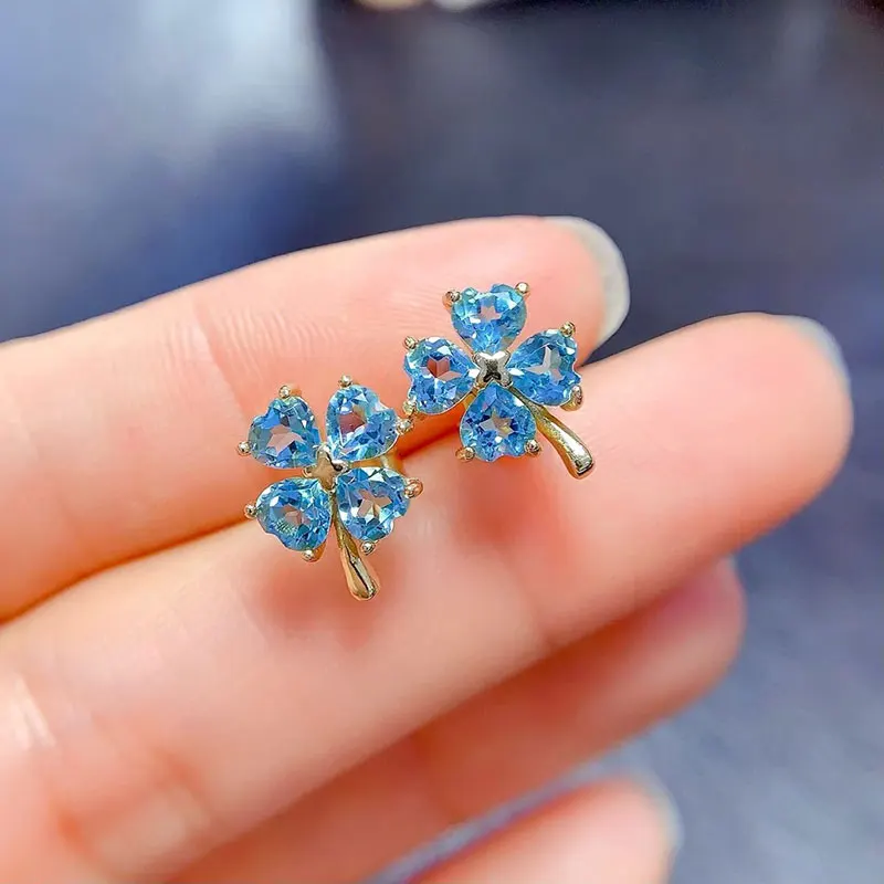 

Classic heart shape topaz stud earrings 4mm total 2.4ct natural topaz 925 sivler earrings with gold plating