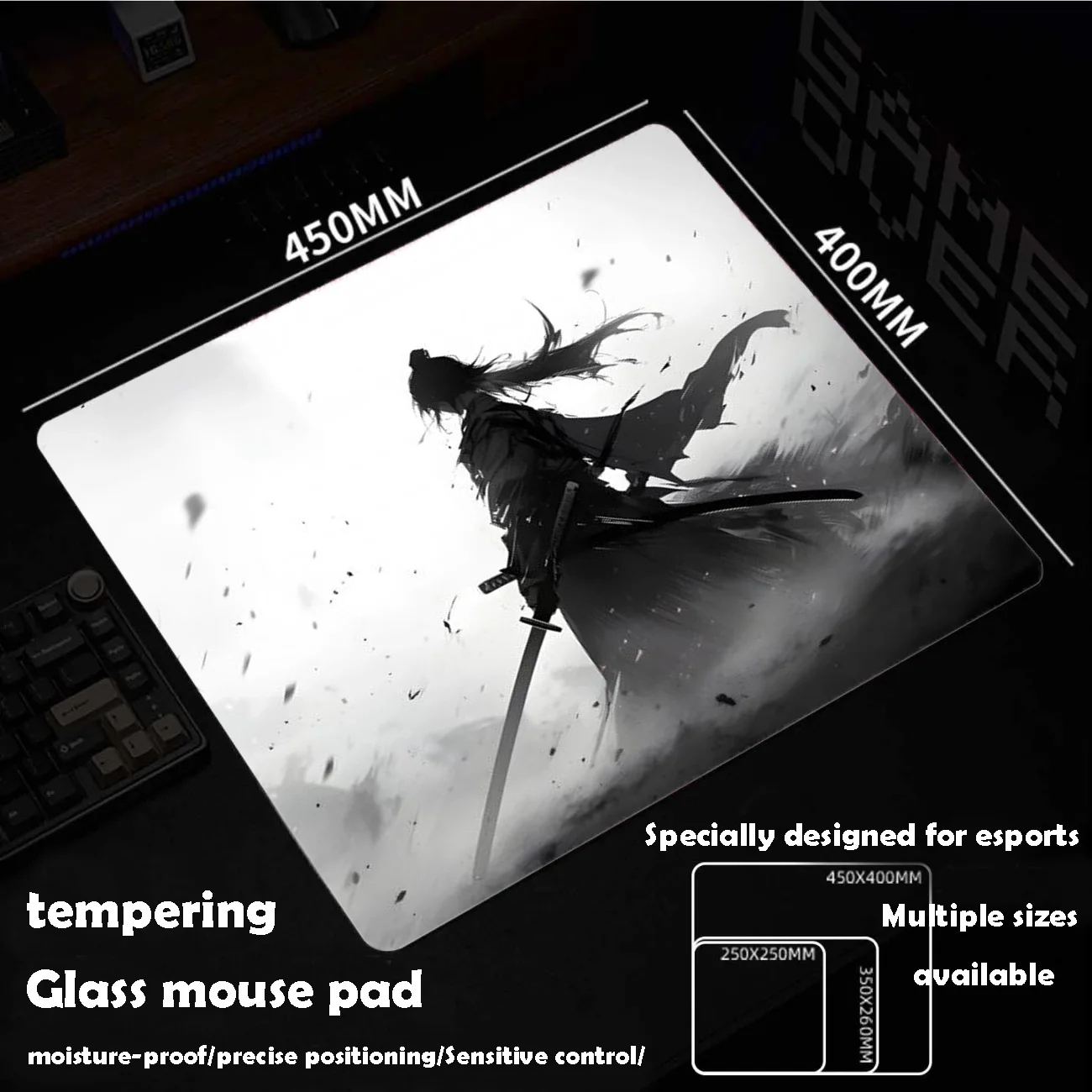Swordsman Glass Mousepad Sora Game Mouse Pad Customized Pattern Tempered Smooth Gaming Desk Mat Fps Esports Office Gaming