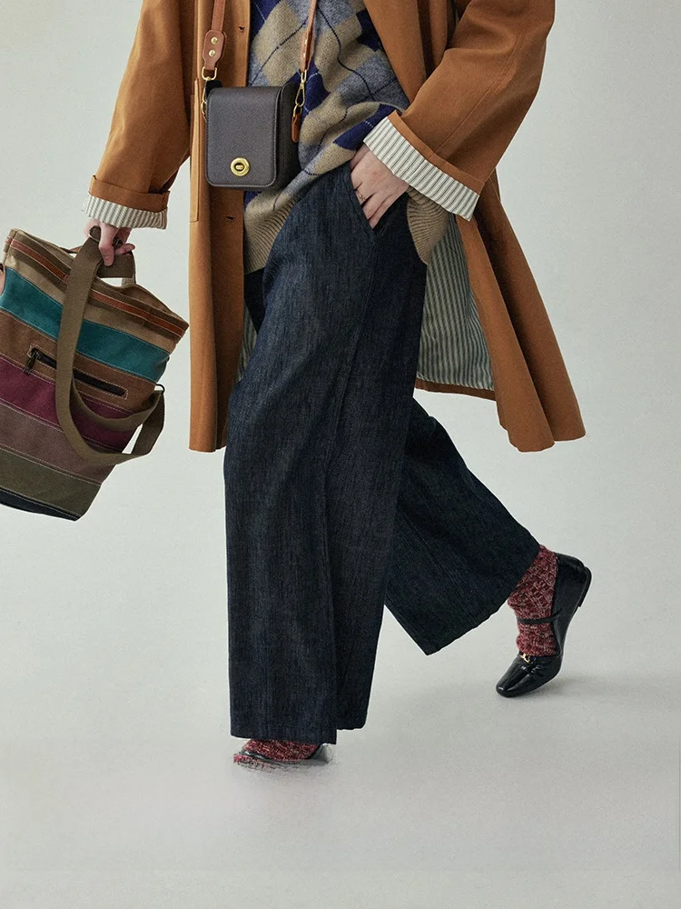 

Широкие джинсы с высокой талией, женские свободные повседневные джинсы AMUU North Island, джинсовые брюки с эластичной резинкой на талии, весна-осень