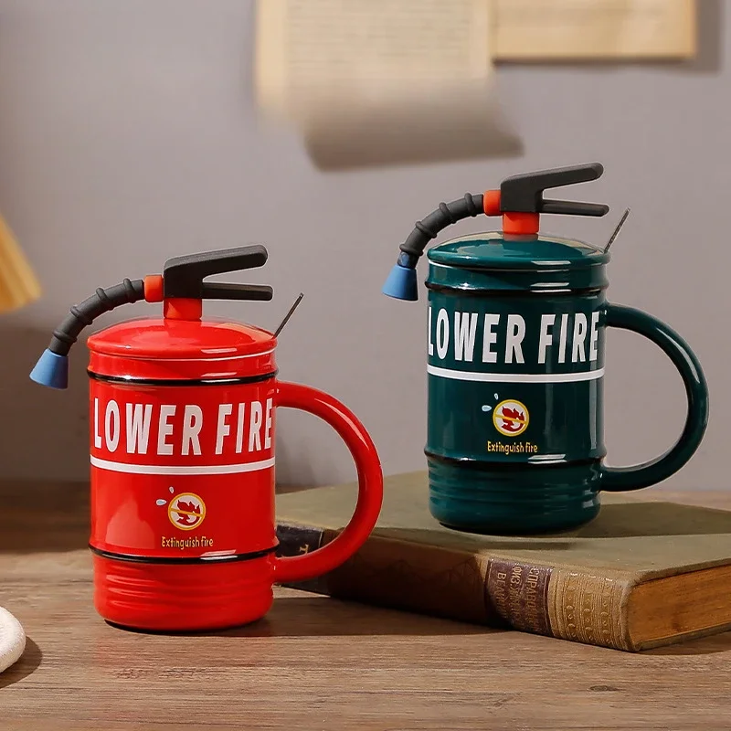 

Mug Personalized Fire Extinguisher Funny Ceramic Home Water Cup Sand Sculpture Couple Gift Coffee Cup with Lid Spoon