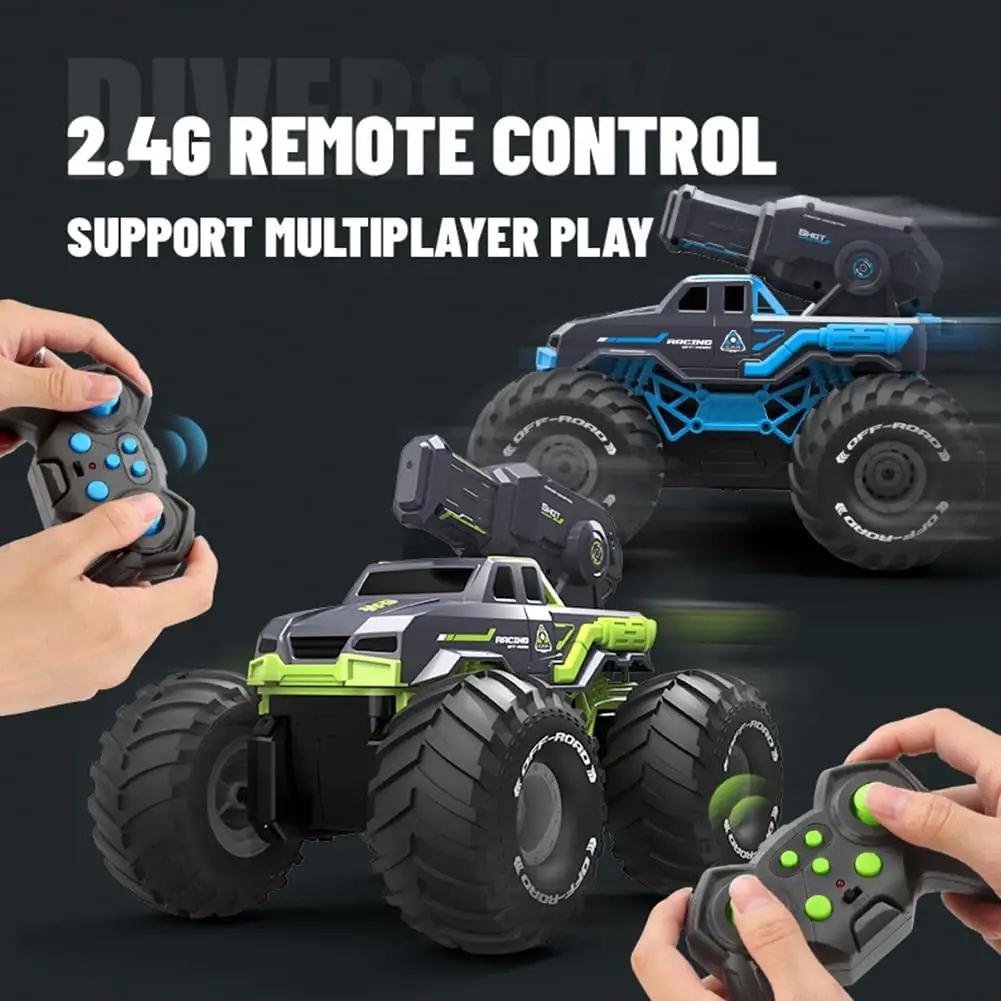 قارب سيارة برمائي يعمل بالتحكم عن بعد، سيارة حيلة RC، سيارات التحكم عن بعد للتصوير المائي لحمام السباحة والبحيرات، دفع رباعي، 2 بطاريات