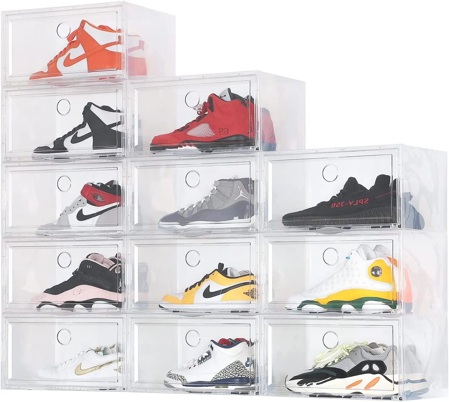 12 Packs Shoe Boxes Clear Plastic Stackable,Sneaker Container Storage Box, XL Shoe Boxes with Lids for Closet