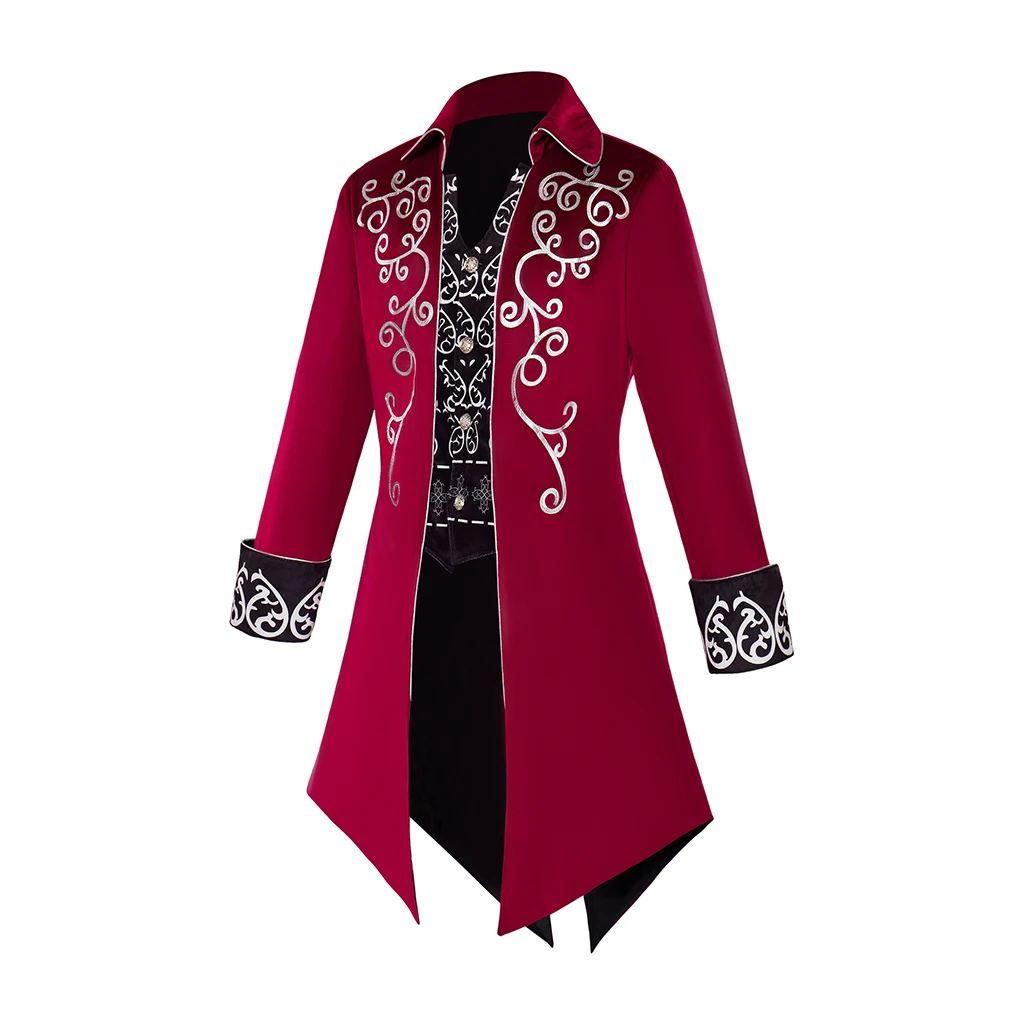 Medieval Gothic Punk Print Windbreaker Coat Victorian Red Jackets Literary Retro Steampunk Pirate Overcoat Tailcoat Party Jacket