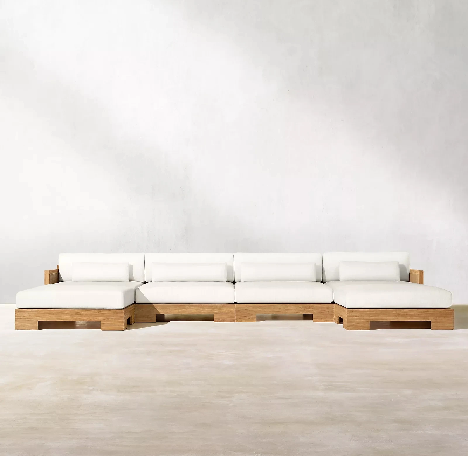 

Patio Furniture Luxurious Natural Wicker Weaving Solid Teak Wooden Frame Outdoor Sectional Sofa
