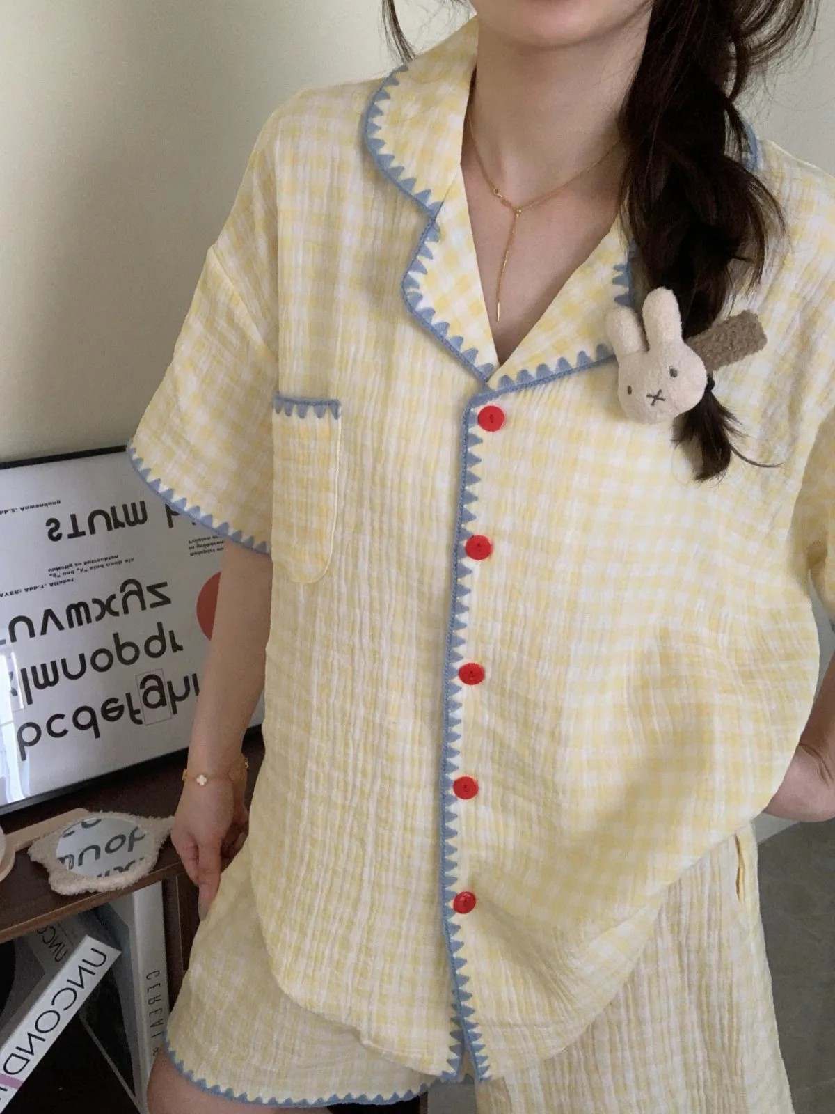 

Женский удобный милый клетчатый пижамный комплект, свободный летний повседневный комплект из 2 предметов, ночная рубашка с решеткой, домашняя одежда, женские пижамы с короткими рукавами