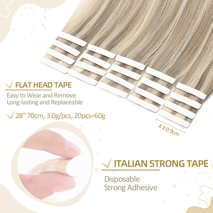 ZURIA Tape In Human Hair Extension 100% Real Long Wigs Natural Straight invisible Adhesive Hairpieces Bundles For Women