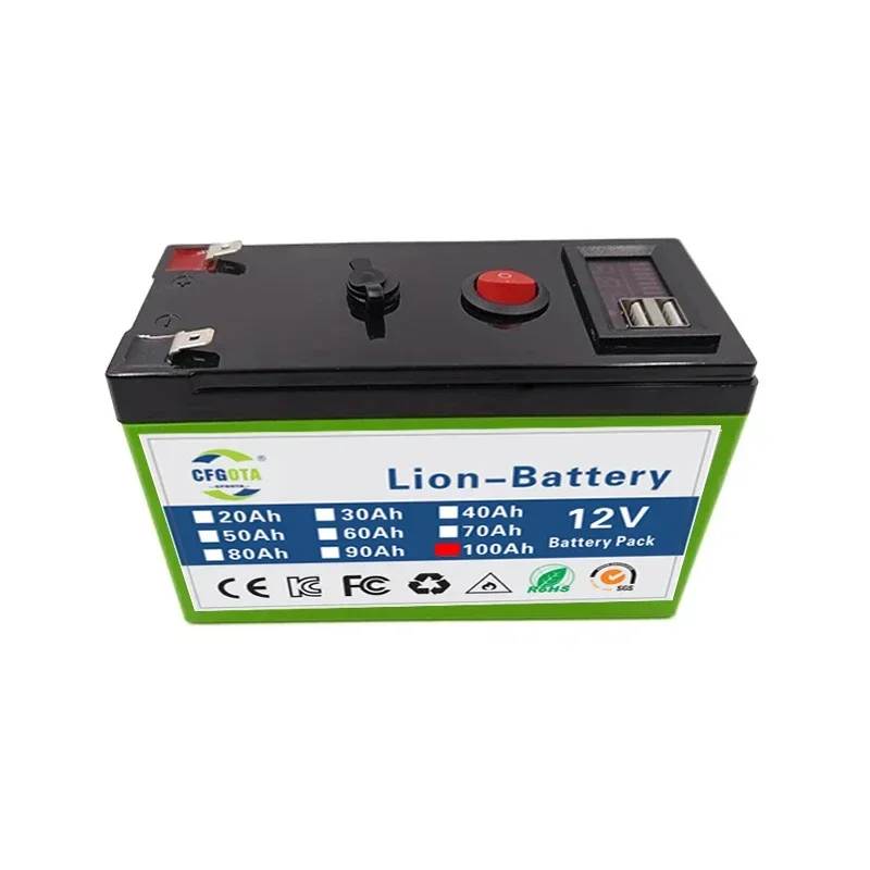 12V Battery 100Ah 18650 lithium battery pack Rechargeable battery for solar energy electric vehicle battery+12.6v3A charger