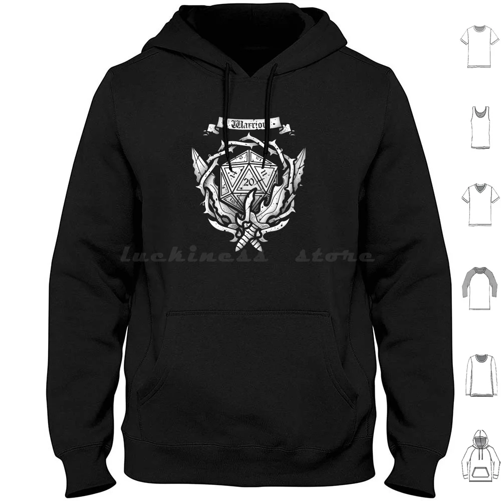 Crest Hoodie Cotton Long Sleeve Dnd And D20 Role Play Fighter Crest Adventure Gaming Gamer