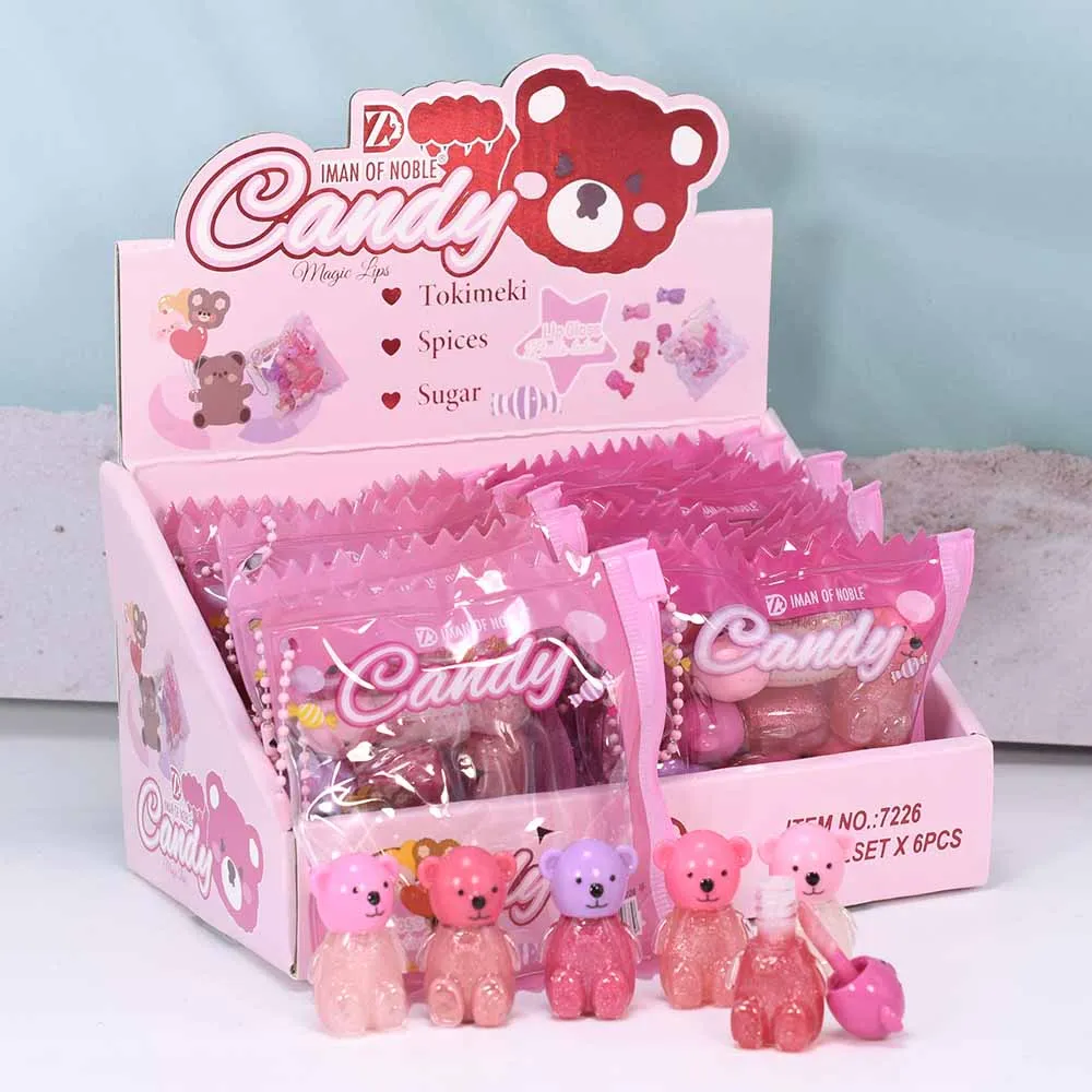 24pcs-cute-bear-lip-gloss-set-lip-tint-waterproof-longlasting-lip-gloss-girls-lips-makeup-wholesale