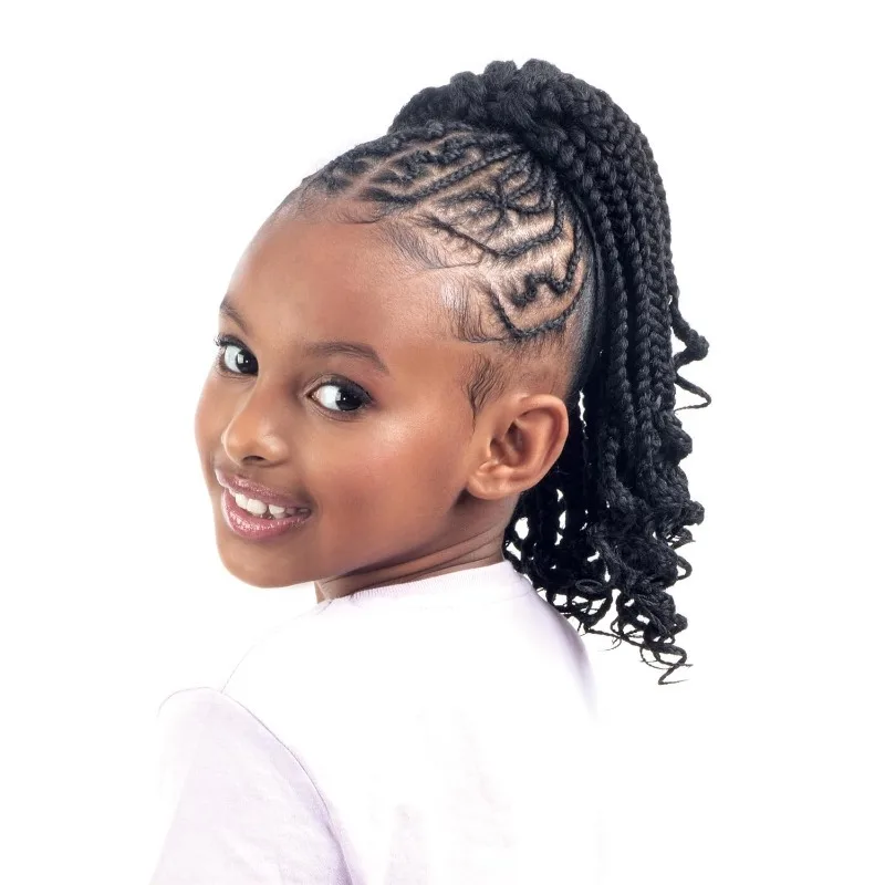 Cabelo Sintético Infantil com Rabo de Cavalo Trançado e Cachos para Uso Diário, Festas e Fantasias – Cinta pelo Niña
