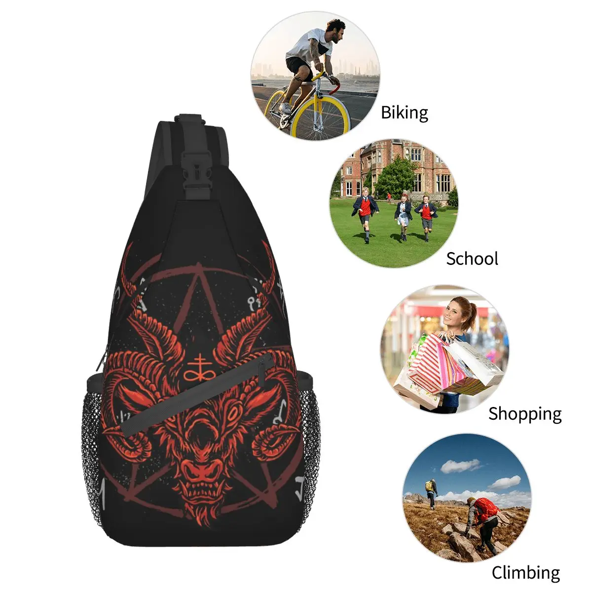 Satan Antichrist Goat Lucifer Devil 666 Occult Crossbody Chest Bags Baphomet Pockets Travel Pack Messenger Sports Shoulder Bag