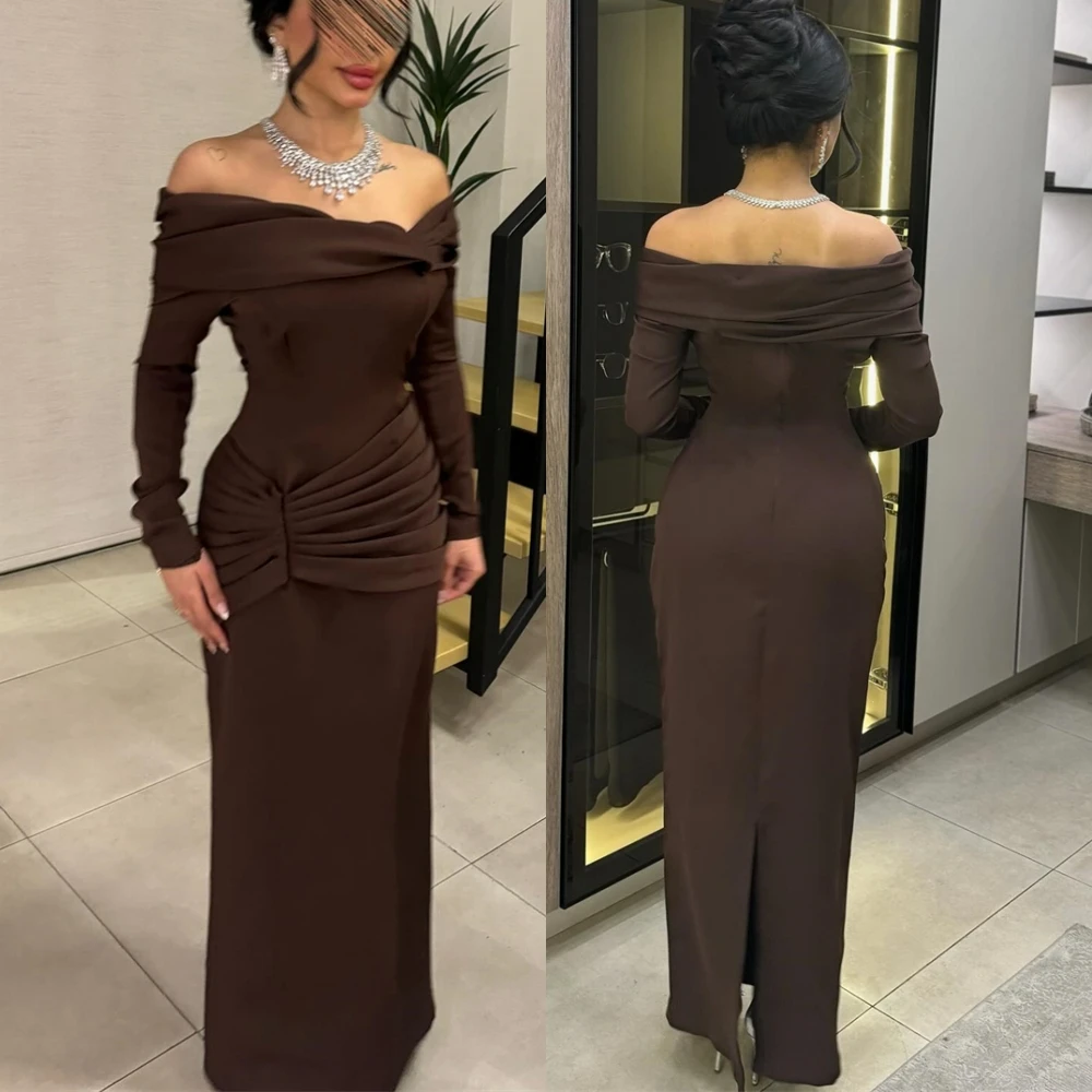 تخصيص مزاجه قارب الرقبة مساء اللباس حساسة جيرسي طويلة الأكمام فستان العودة للوطن الحديثة زيبر الظهر فستان الحفلة الراقصة