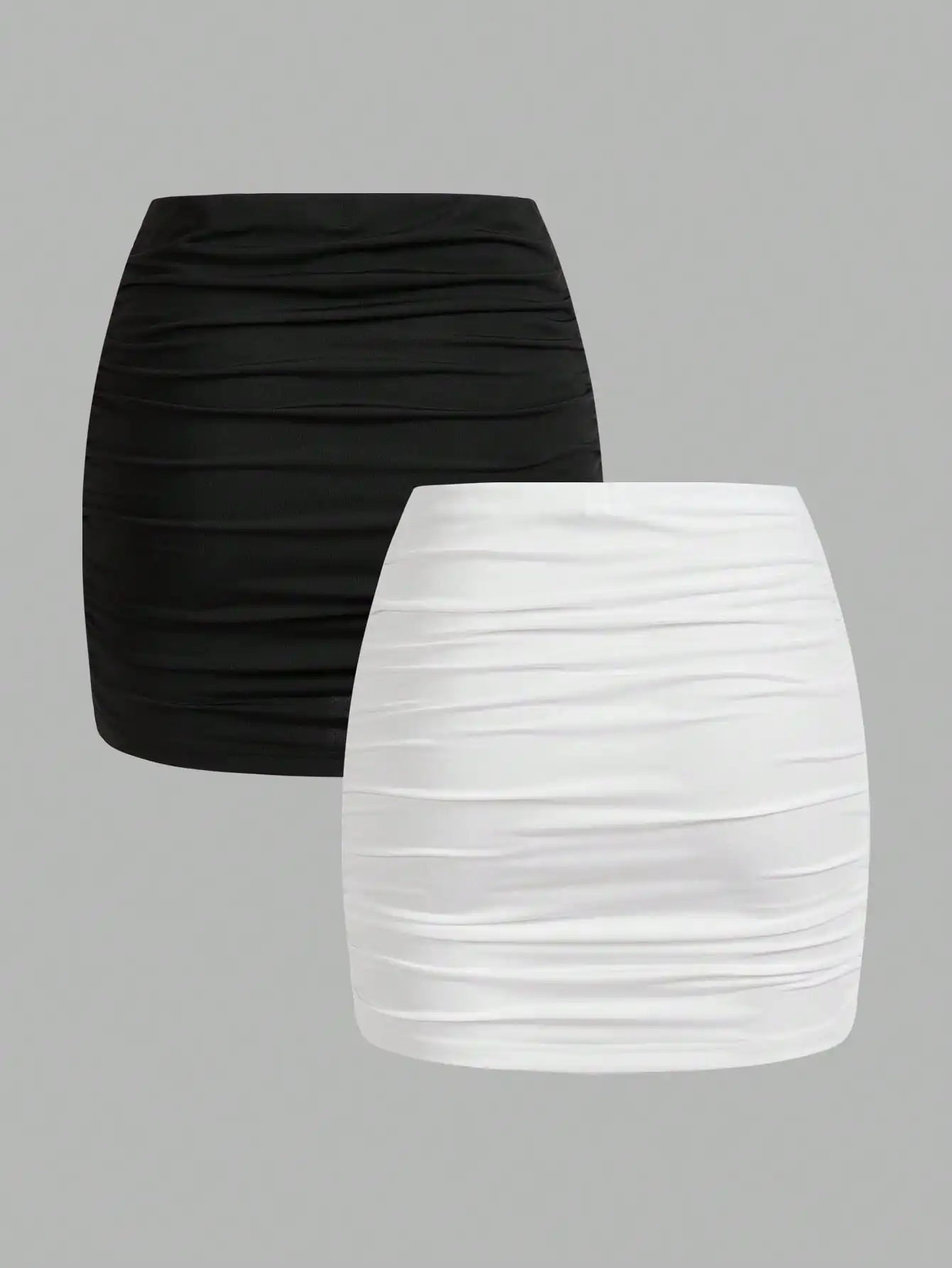2-Pack Rok Mini Bodycon Wanita Berkerut - Hitam & Putih