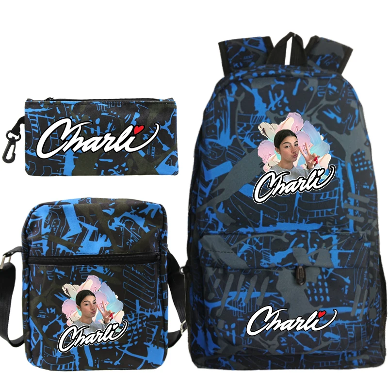 

Charli damelio mochilas estudantes caso lápis sacos de ombro charli damelio 3 pçs/set mochilas meninos meninas sacos de escola