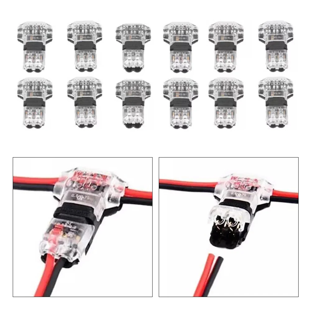 12PCS T Tap Wire Connectors For 14-18 AWG Wires 3 Way 2 Pin Copper Clasp Design Eliminates Need For Wire Stripping