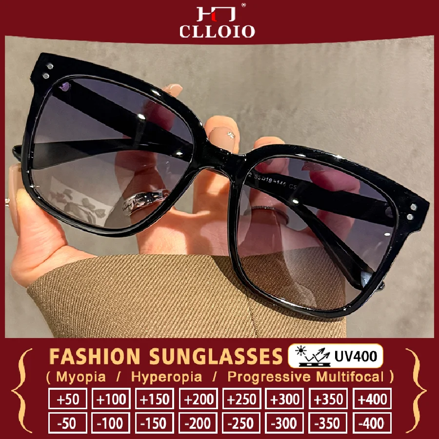 

CLLOIO Casual Large Square Frame Myopia Sunglasses Men Women Fashion UV Protection Driving Safety Reading Prescription Glasses