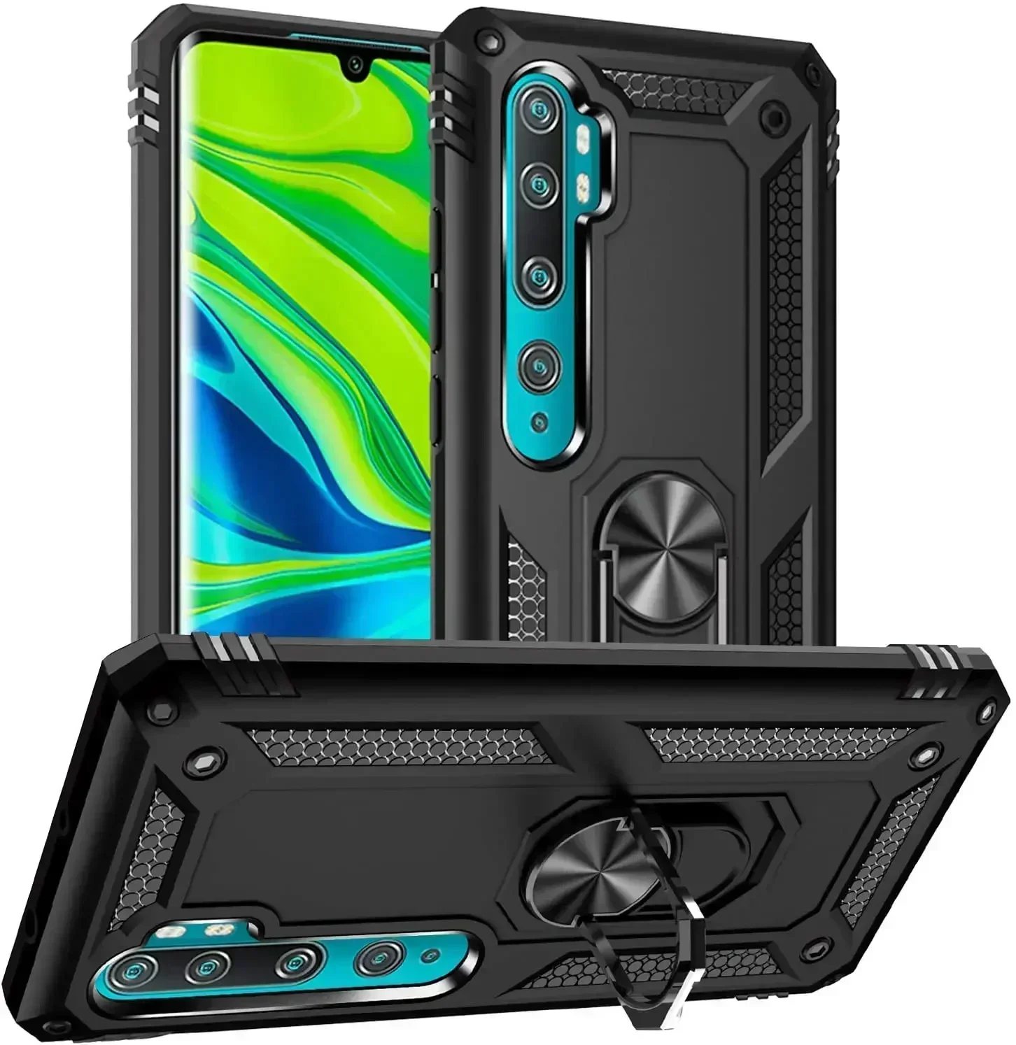 dla Xiaomi Mi Note 10 Lite Armor Shockproof Case dla Xiaomi Mi 10T 10 T Pro Military Drop Protective Car Holder Ring Case Cover
