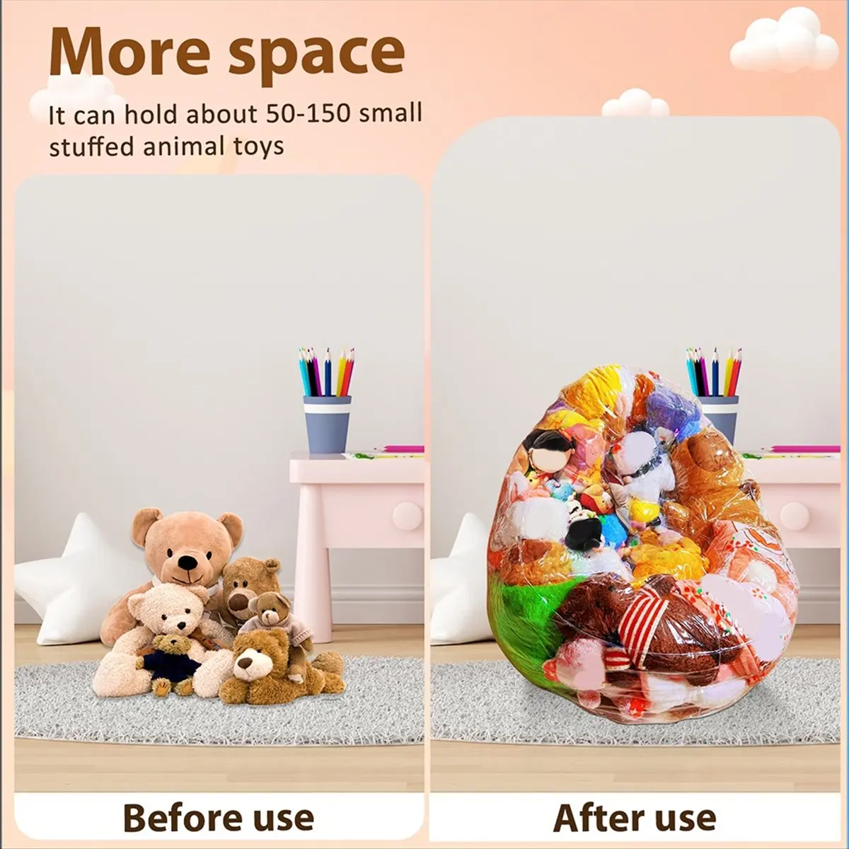 HITL Clear Stuffed Bean Bags Chair Cover Large Lazy Sofas Seat Cover Plush Toy Storage Child Adult Tatamis No Filler Included