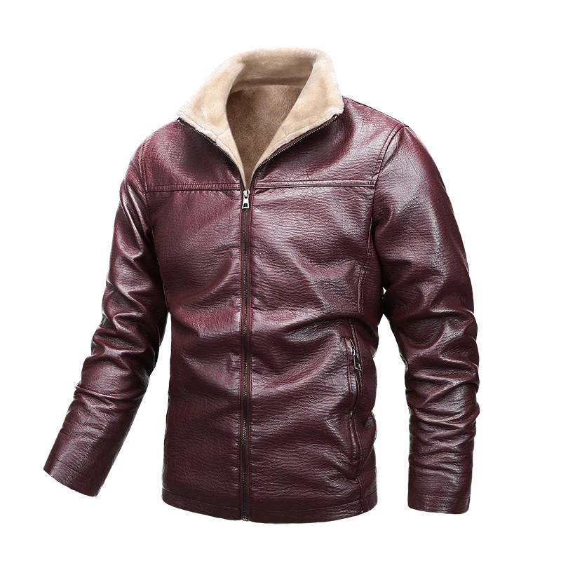 Autumn Winter Men's Warm PU Leather Jackets Fashion Men Retro Fleece Lined Biker Coats Men Lapel Windbreaker Leather Jackets 5XL