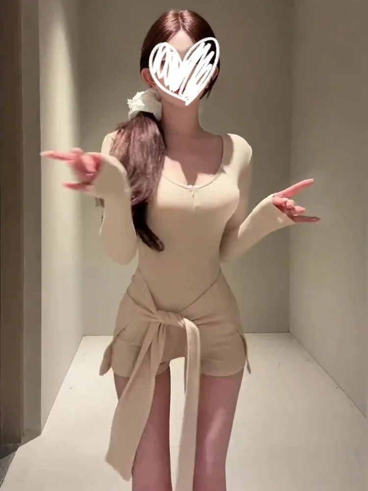 Ele V-Ne Long Sve Onesie Women's Outerwear Autumn Winter New Sle Waist-Bound ort Pants Two-Piece Set High Waist ...